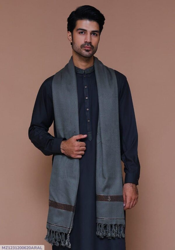 Men's Wool Shawl - Grey, 25% Off, Timeless Plain Design