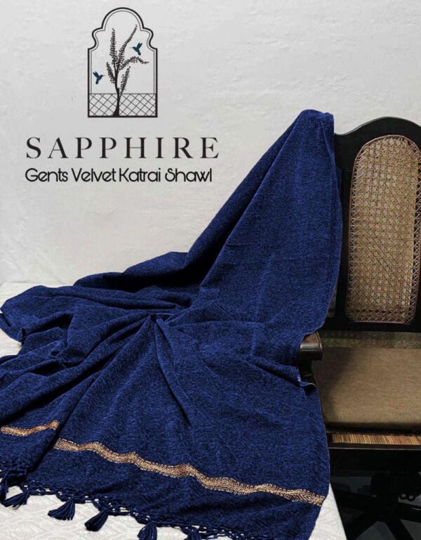 Sapphire Velvet Embroidered Shawl