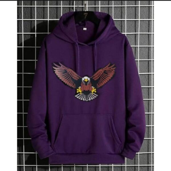 Men's Purple Fleece Eagle Printed Hoodie