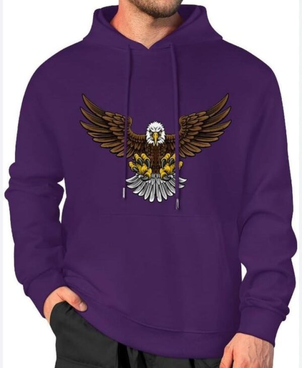 Men's Purple Fleece Eagle Printed Hoodie