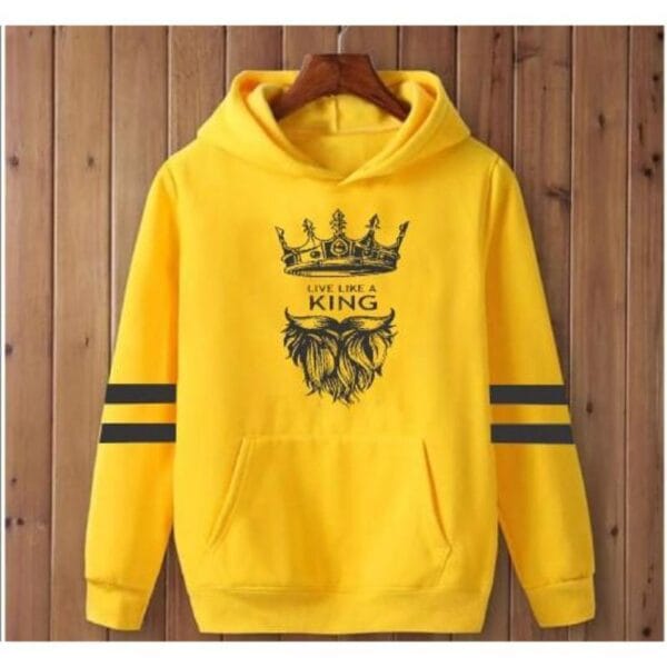 Men's Yellow Cotton Fleece Lion Printed Hoodie