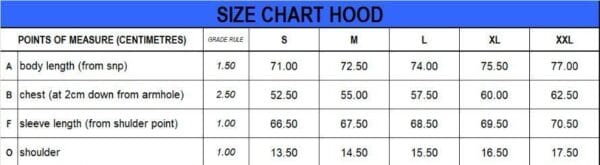 Men’s Maroon Fleece Printed Hoodie size table