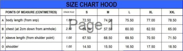 Men's Blue Fleece Printed Hoodie size table